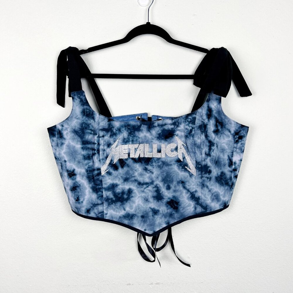 Metallica Rhinestone Tie-Dye Corset Top